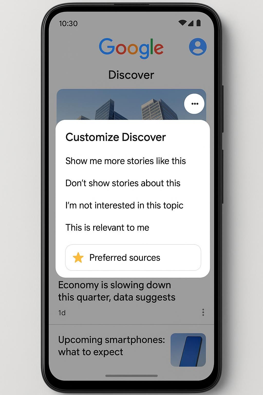 google améliore l'expérience utilisateur en proposant un contrôle renforcé sur search, discover et news, permettant une personnalisation optimale des contenus affichés.